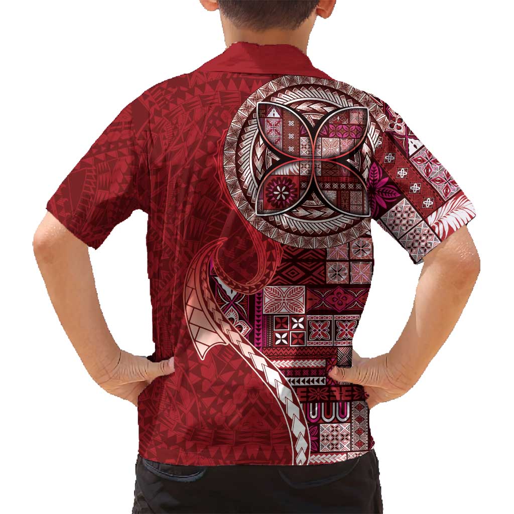 Samoan Siapo Art Tattoo Polynesian Pattern Family Matching Off Shoulder Maxi Dress and Hawaiian Shirt Red Color - Polynesian Pride