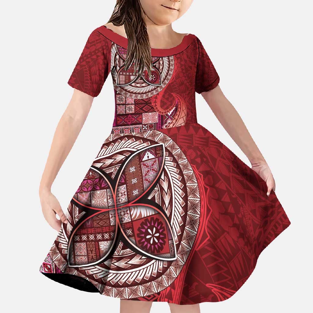 Samoan Siapo Art Tattoo Polynesian Pattern Family Matching Off Shoulder Maxi Dress and Hawaiian Shirt Red Color - Polynesian Pride