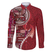Samoan Siapo Art Tattoo Polynesian Pattern Family Matching Off Shoulder Short Dress and Hawaiian Shirt Red Color - Polynesian Pride