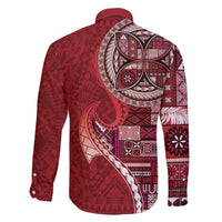 Samoan Siapo Art Tattoo Polynesian Pattern Family Matching Off Shoulder Short Dress and Hawaiian Shirt Red Color - Polynesian Pride