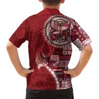 Samoan Siapo Art Tattoo Polynesian Pattern Family Matching Tank Maxi Dress and Hawaiian Shirt Red Color - Polynesian Pride
