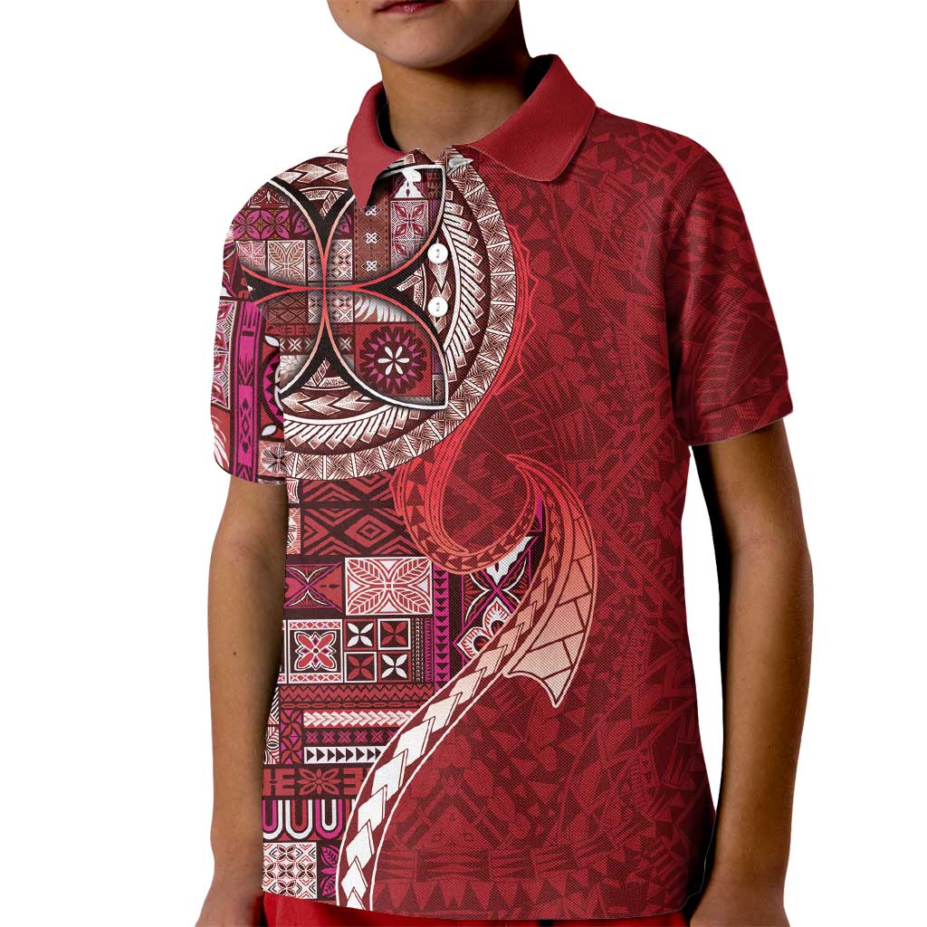 Samoan Siapo Art Tattoo Polynesian Pattern Kid Polo Shirt Red Color - Polynesian Pride