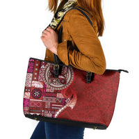 Samoan Siapo Art Tattoo Polynesian Pattern Leather Tote Bag Red Color - Polynesian Pride