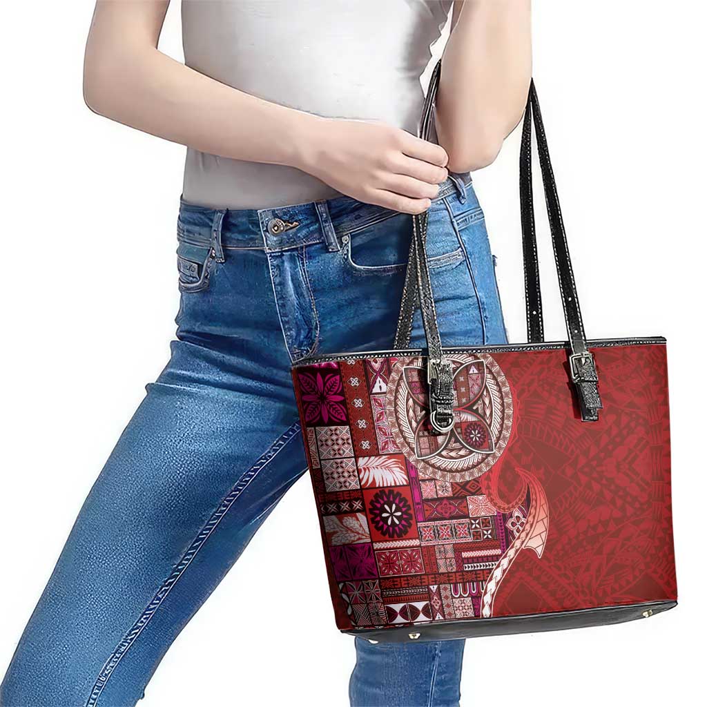 Samoan Siapo Art Tattoo Polynesian Pattern Leather Tote Bag Red Color - Polynesian Pride