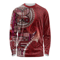 Samoan Siapo Art Tattoo Polynesian Pattern Long Sleeve Shirt Red Color - Polynesian Pride