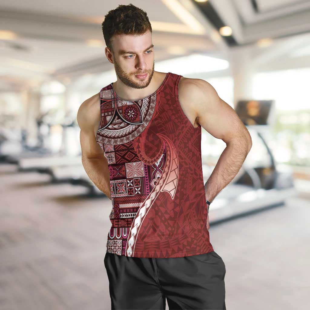 Samoan Siapo Art Tattoo Polynesian Pattern Men Tank Top Red Color - Polynesian Pride