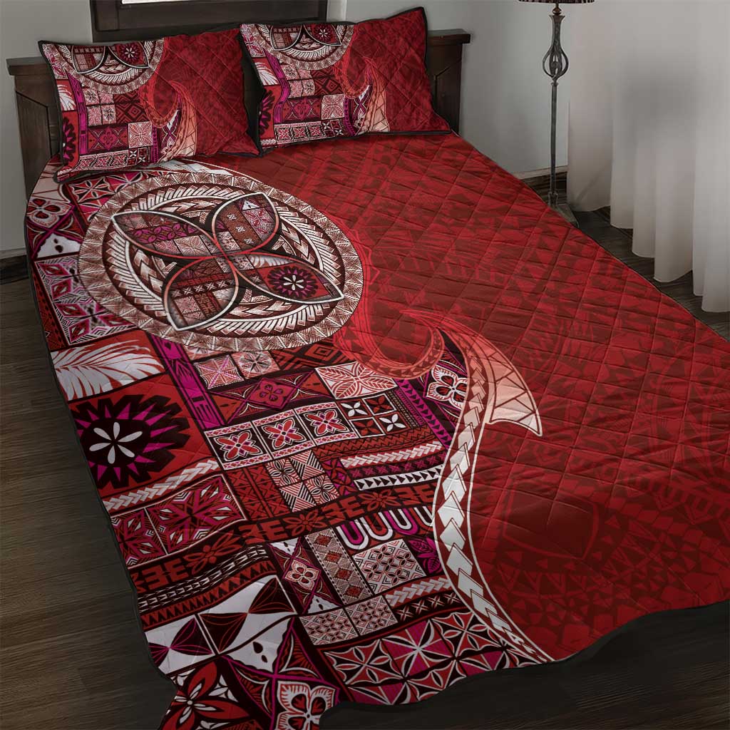 Samoan Siapo Art Tattoo Polynesian Pattern Quilt Bed Set Red Color - Polynesian Pride