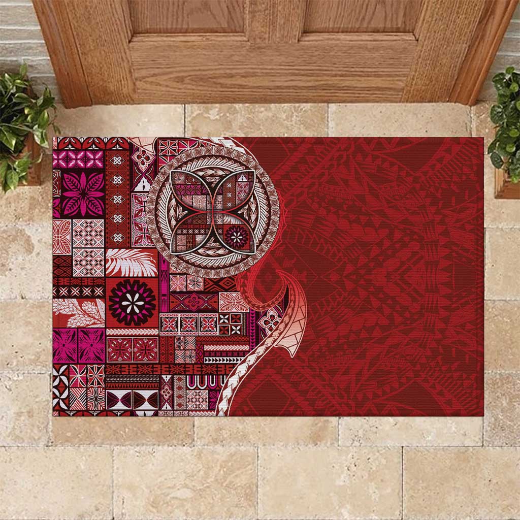 Samoan Siapo Art Tattoo Polynesian Pattern Rubber Doormat Red Color - Polynesian Pride