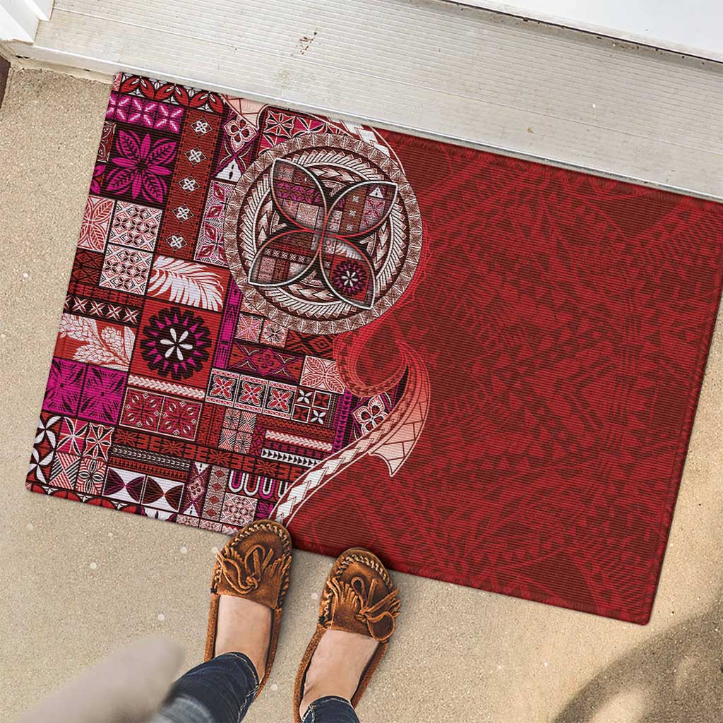Samoan Siapo Art Tattoo Polynesian Pattern Rubber Doormat Red Color - Polynesian Pride