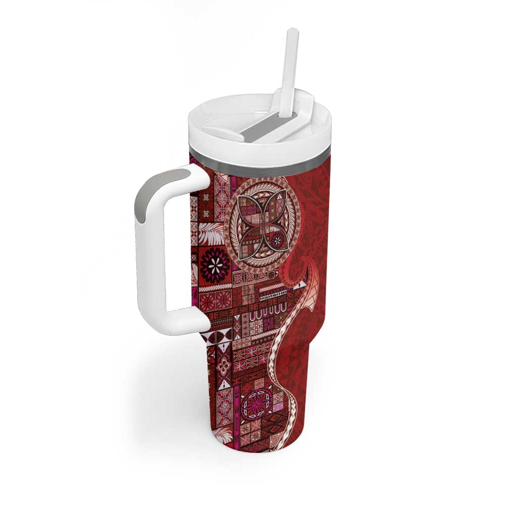 Samoan Siapo Art Tattoo Polynesian Pattern Tumbler With Handle Red Color - Polynesian Pride