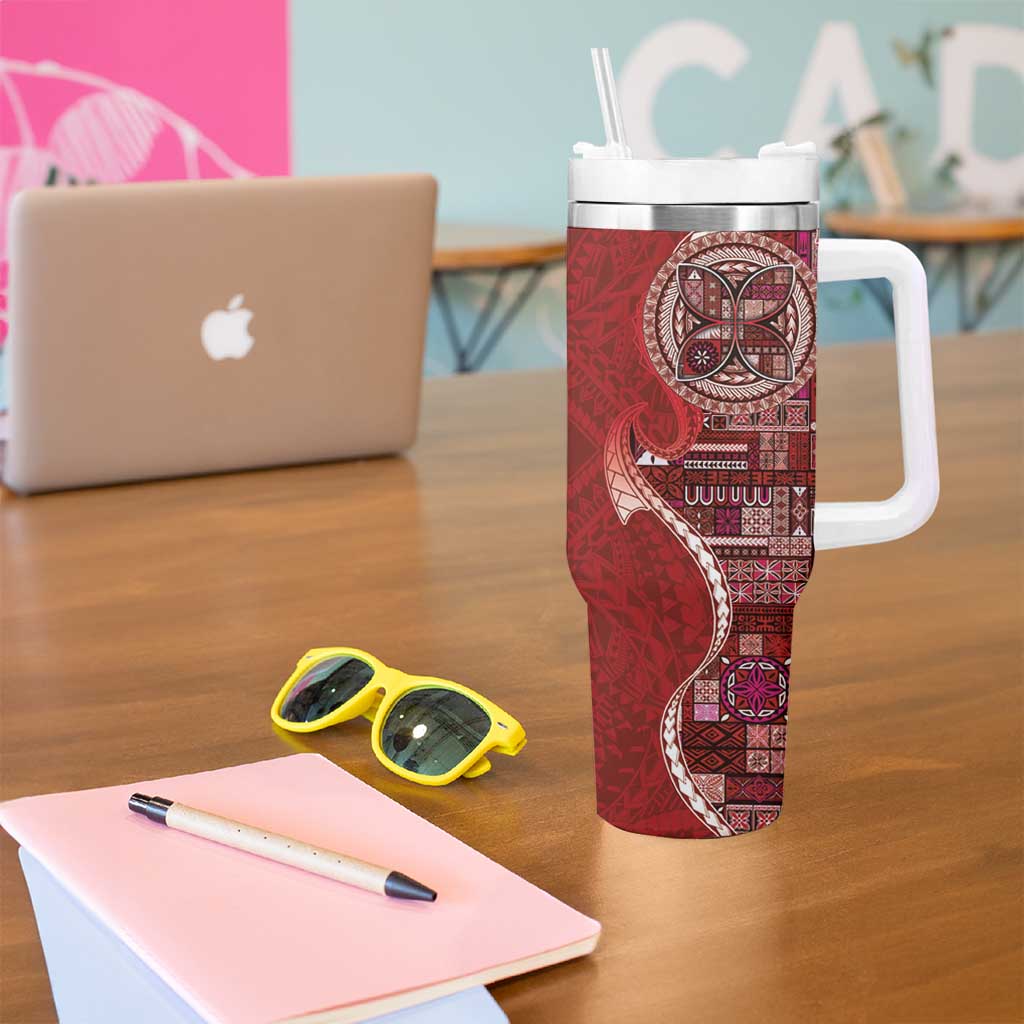 Samoan Siapo Art Tattoo Polynesian Pattern Tumbler With Handle Red Color - Polynesian Pride
