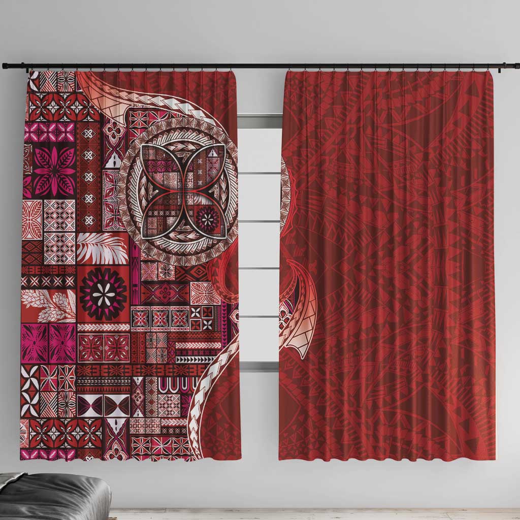 Samoan Siapo Art Tattoo Polynesian Pattern Window Curtain Red Color - Polynesian Pride
