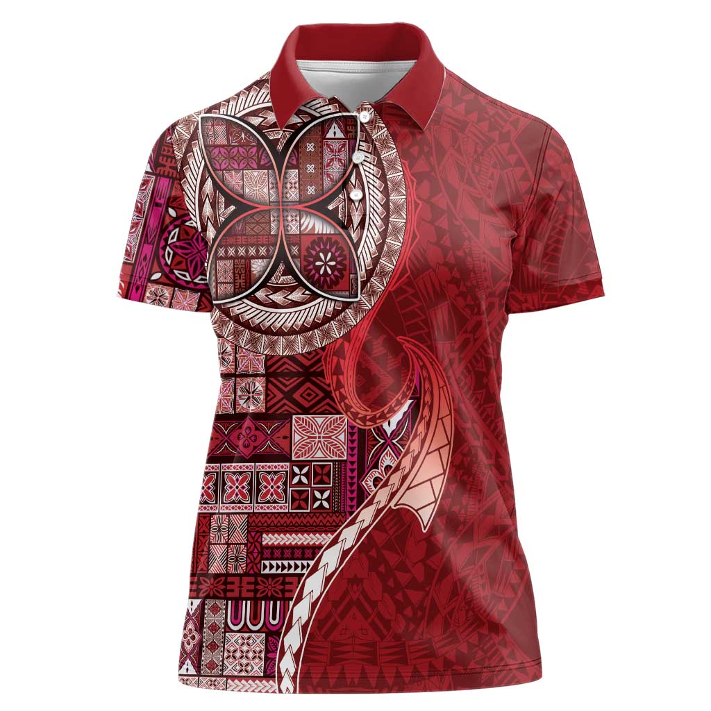 Samoan Siapo Art Tattoo Polynesian Pattern Women Polo Shirt Red Color - Polynesian Pride