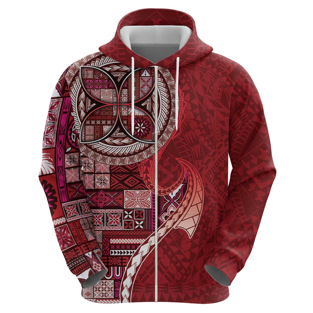 Samoan Siapo Art Tattoo Polynesian Pattern Zip Hoodie Red Color - Polynesian Pride