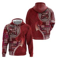 Samoan Siapo Art Tattoo Polynesian Pattern Zip Hoodie Red Color - Polynesian Pride