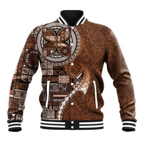Samoan Siapo Art Tattoo Polynesian Pattern Baseball Jacket Brown Color - Polynesian Pride