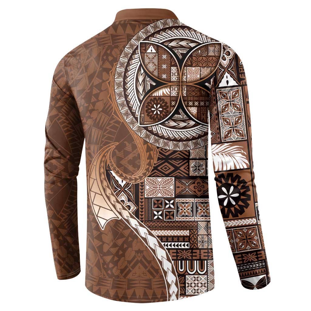 Samoan Siapo Art Tattoo Polynesian Pattern Button Sweatshirt Brown Color - Polynesian Pride
