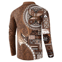 Samoan Siapo Art Tattoo Polynesian Pattern Button Sweatshirt Brown Color - Polynesian Pride