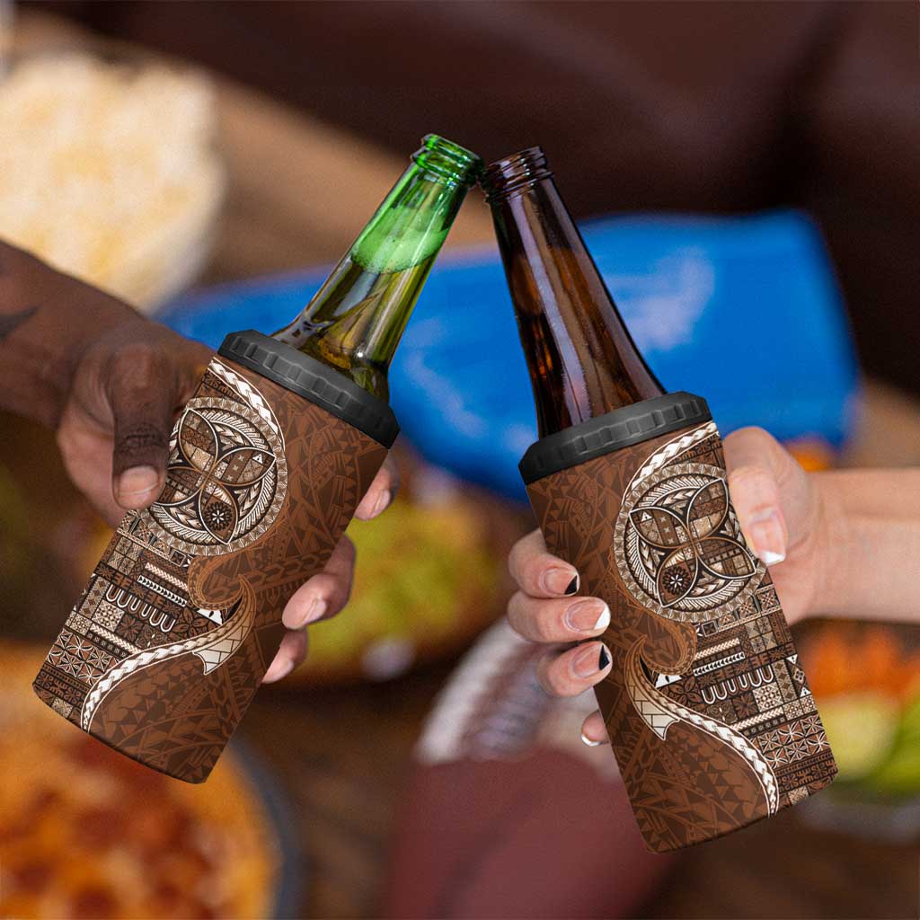 Samoan Siapo Art Tattoo Polynesian Pattern 4 in 1 Can Cooler Tumbler Brown Color - Polynesian Pride
