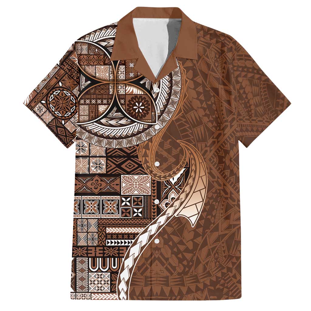 Samoan Siapo Art Tattoo Polynesian Pattern Family Matching Long Sleeve Bodycon Dress and Hawaiian Shirt Brown Color LT03 Dad's Shirt - Short Sleeve Brown - Polynesian Pride