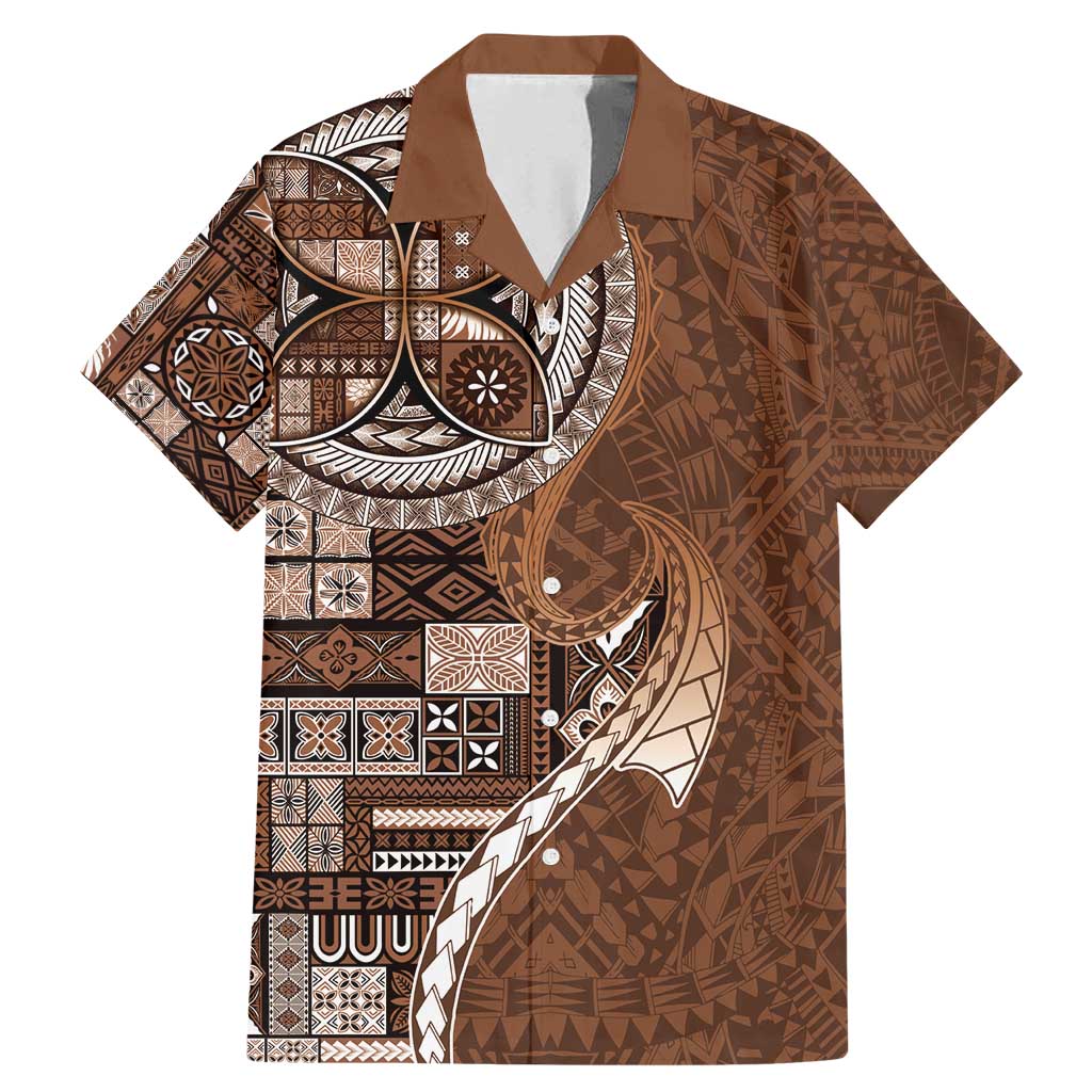 Samoan Siapo Art Tattoo Polynesian Pattern Family Matching Mermaid Dress and Hawaiian Shirt Brown Color LT03 Dad's Shirt - Short Sleeve Brown - Polynesian Pride
