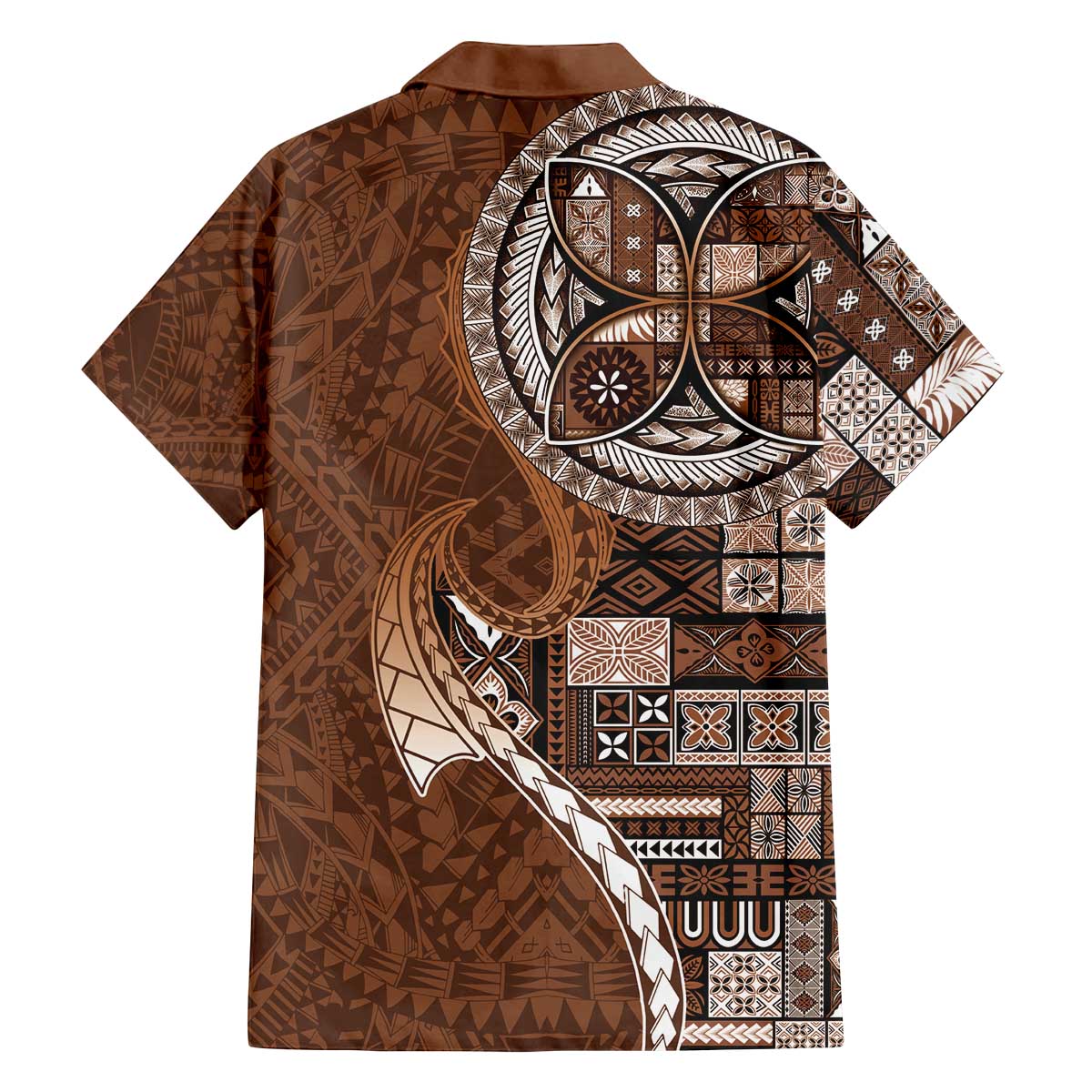 Samoan Siapo Art Tattoo Polynesian Pattern Family Matching Off The Shoulder Long Sleeve Dress and Hawaiian Shirt Brown Color LT03 - Polynesian Pride