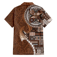 Samoan Siapo Art Tattoo Polynesian Pattern Family Matching Off The Shoulder Long Sleeve Dress and Hawaiian Shirt Brown Color LT03 - Polynesian Pride