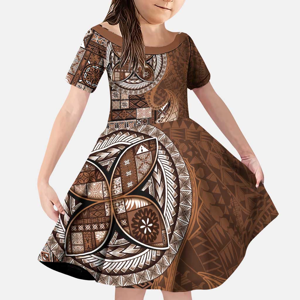Samoan Siapo Art Tattoo Polynesian Pattern Family Matching Puletasi and Hawaiian Shirt Brown Color - Polynesian Pride