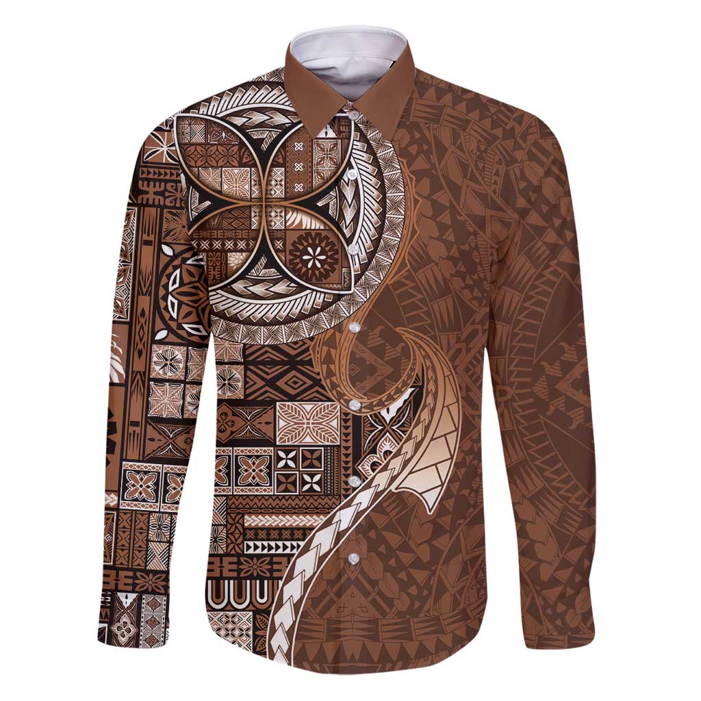 Samoan Siapo Art Tattoo Polynesian Pattern Family Matching Puletasi and Hawaiian Shirt Brown Color - Polynesian Pride