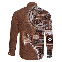 Samoan Siapo Art Tattoo Polynesian Pattern Family Matching Short Sleeve Bodycon Dress and Hawaiian Shirt Brown Color LT03 - Polynesian Pride