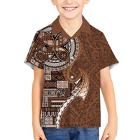 Samoan Siapo Art Tattoo Polynesian Pattern Family Matching Short Sleeve Bodycon Dress and Hawaiian Shirt Brown Color LT03 Son's Shirt Brown - Polynesian Pride