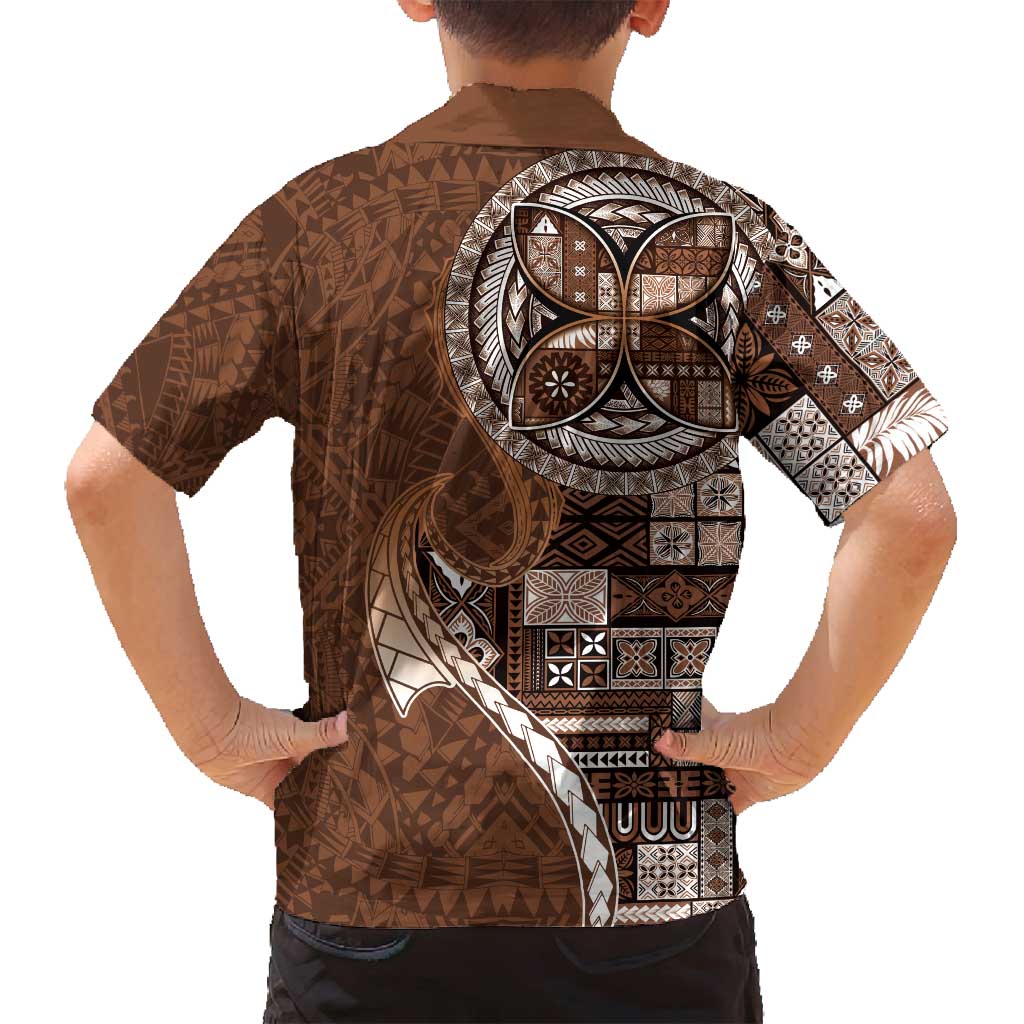 Samoan Siapo Art Tattoo Polynesian Pattern Family Matching Tank Maxi Dress and Hawaiian Shirt Brown Color LT03 - Polynesian Pride