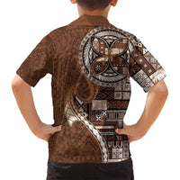 Samoan Siapo Art Tattoo Polynesian Pattern Family Matching Tank Maxi Dress and Hawaiian Shirt Brown Color LT03 - Polynesian Pride