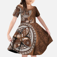 Samoan Siapo Art Tattoo Polynesian Pattern Family Matching Tank Maxi Dress and Hawaiian Shirt Brown Color LT03 Daughter's Dress Brown - Polynesian Pride