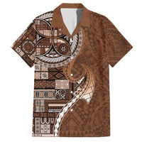 Samoan Siapo Art Tattoo Polynesian Pattern Family Matching Tank Maxi Dress and Hawaiian Shirt Brown Color LT03 Dad's Shirt - Short Sleeve Brown - Polynesian Pride