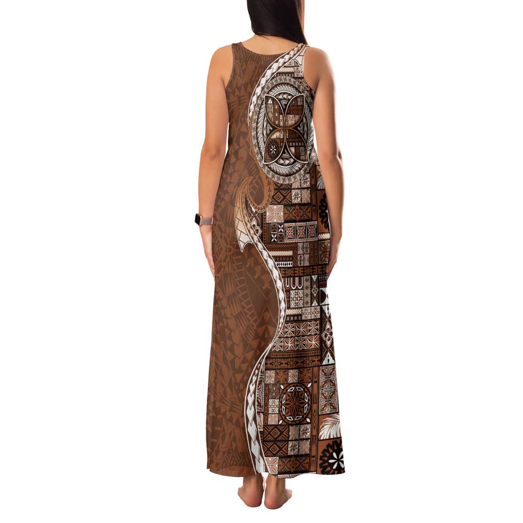Samoan Siapo Art Tattoo Polynesian Pattern Family Matching Tank Maxi Dress and Hawaiian Shirt Brown Color LT03 - Polynesian Pride