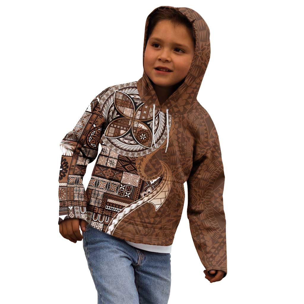 Samoan Siapo Art Tattoo Polynesian Pattern Kid Hoodie Brown Color - Polynesian Pride