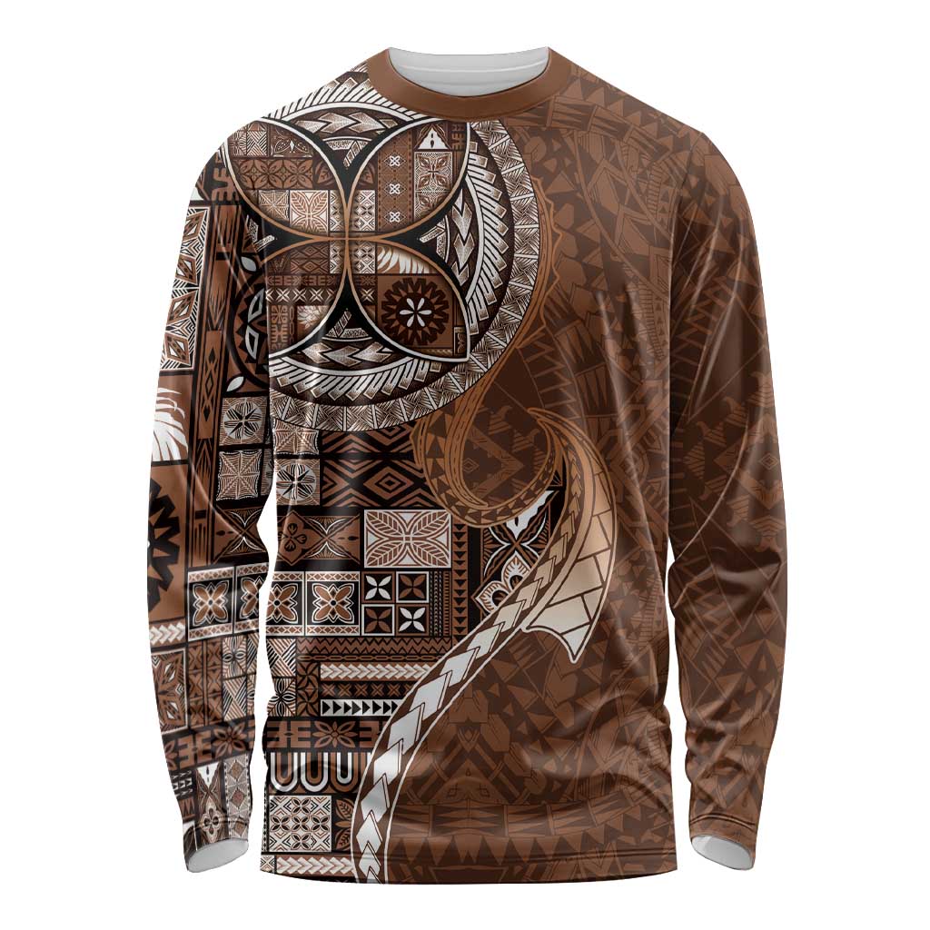 Samoan Siapo Art Tattoo Polynesian Pattern Long Sleeve Shirt Brown Color - Polynesian Pride