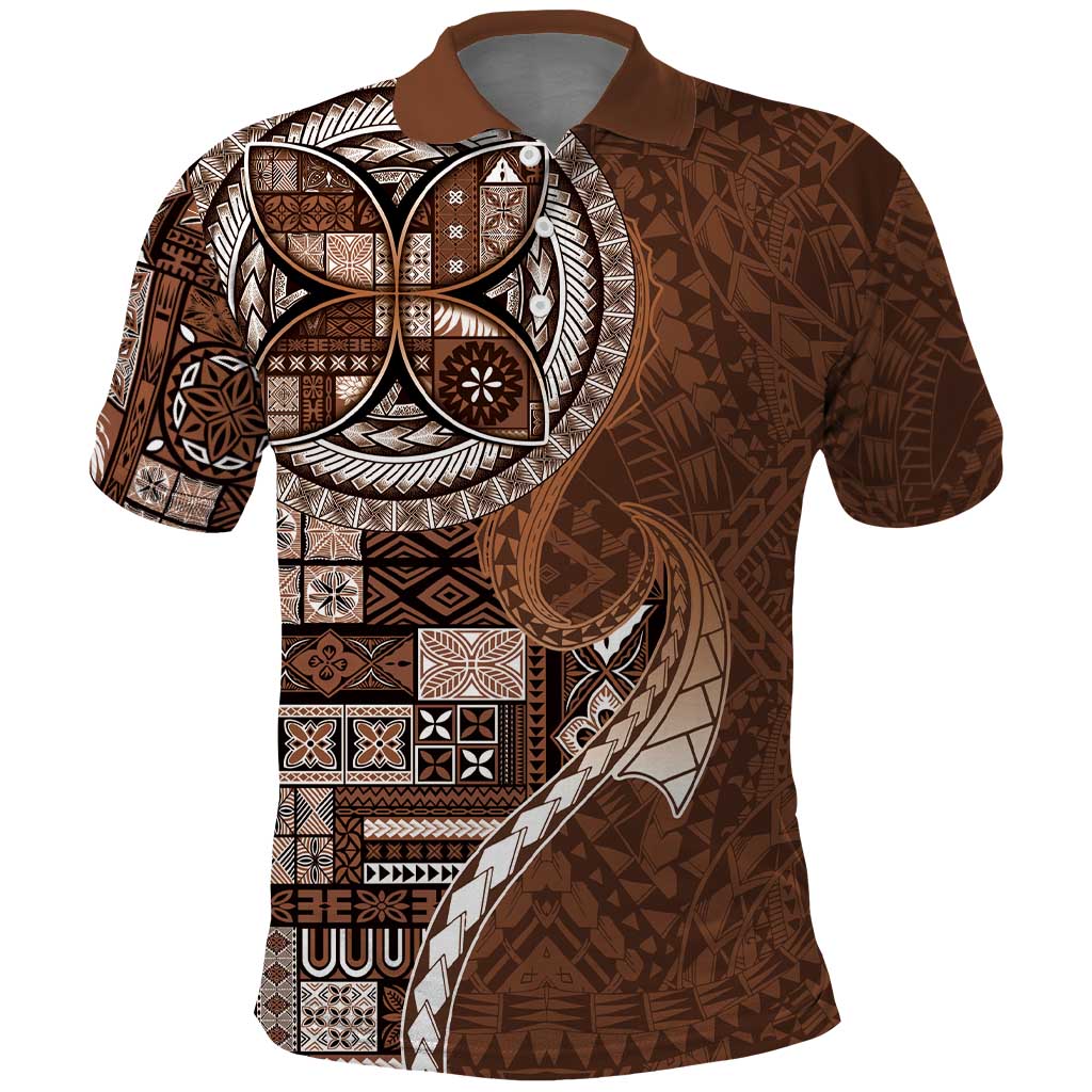 Samoan Siapo Art Tattoo Polynesian Pattern Polo Shirt Brown Color - Polynesian Pride