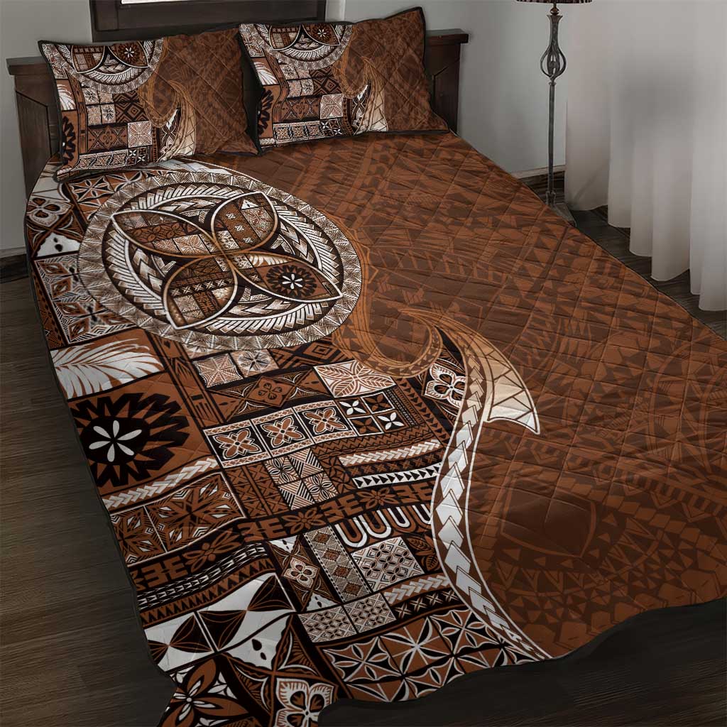 Samoan Siapo Art Tattoo Polynesian Pattern Quilt Bed Set Brown Color - Polynesian Pride