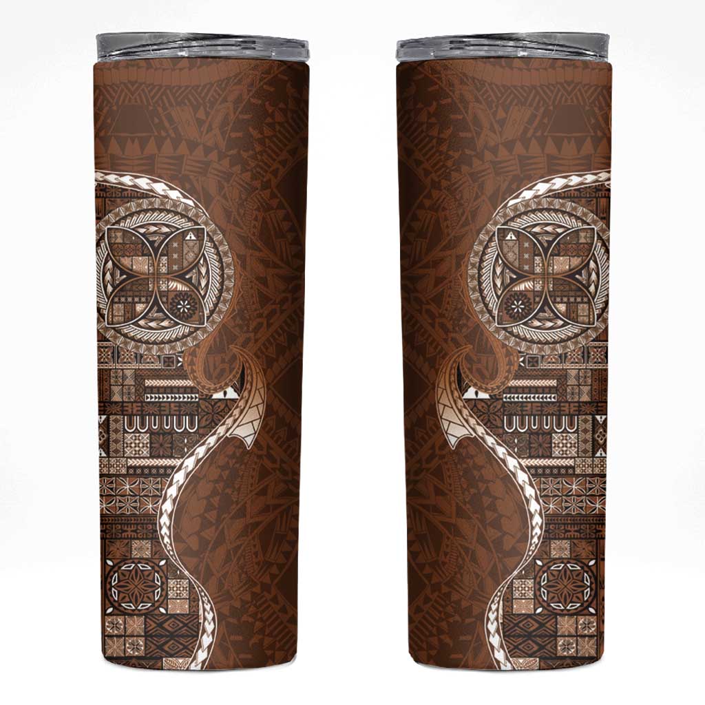 Samoan Siapo Art Tattoo Polynesian Pattern Skinny Tumbler Brown Color - Polynesian Pride