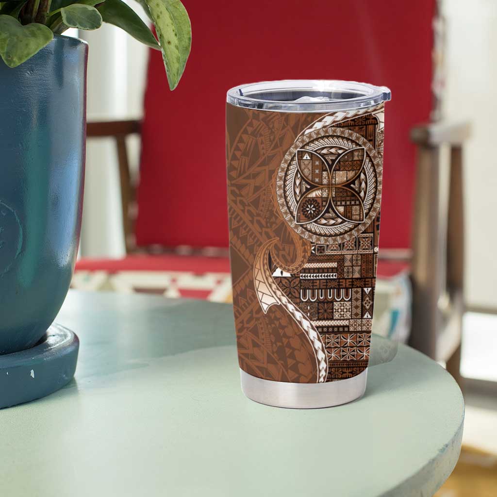Samoan Siapo Art Tattoo Polynesian Pattern Tumbler Cup Brown Color - Polynesian Pride