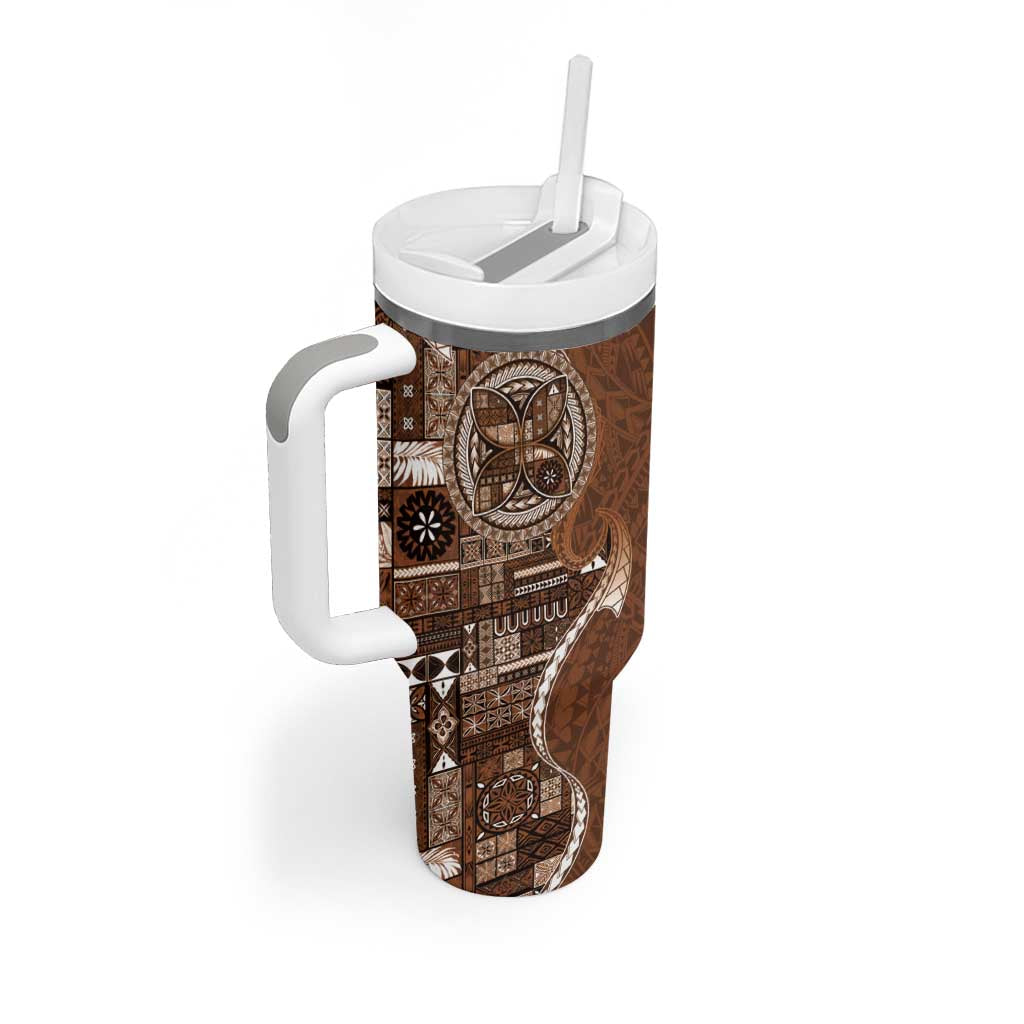 Samoan Siapo Art Tattoo Polynesian Pattern Tumbler With Handle Brown Color - Polynesian Pride