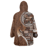 Samoan Siapo Art Tattoo Polynesian Pattern Wearable Blanket Hoodie Brown Color - Polynesian Pride