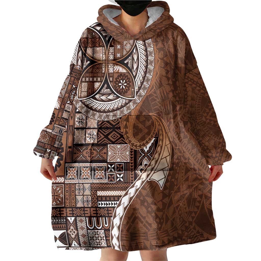 Samoan Siapo Art Tattoo Polynesian Pattern Wearable Blanket Hoodie Brown Color - Polynesian Pride