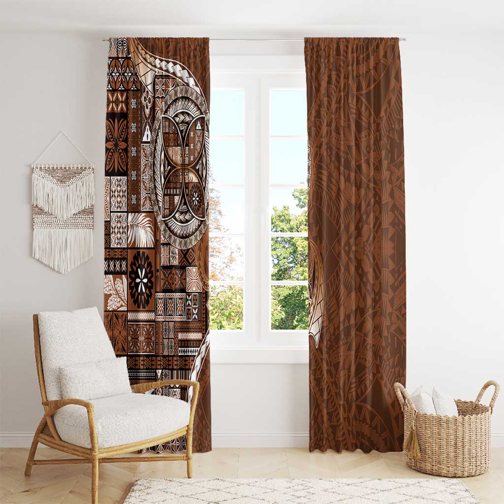 Samoan Siapo Art Tattoo Polynesian Pattern Window Curtain Brown Color - Polynesian Pride
