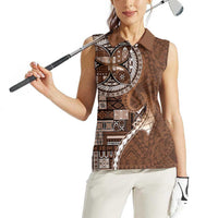 Samoan Siapo Art Tattoo Polynesian Pattern Women Sleeveless Polo Shirt Brown Color - Polynesian Pride