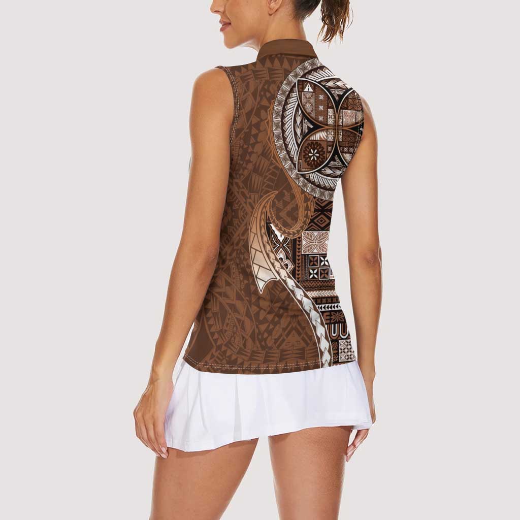 Samoan Siapo Art Tattoo Polynesian Pattern Women Sleeveless Polo Shirt Brown Color - Polynesian Pride