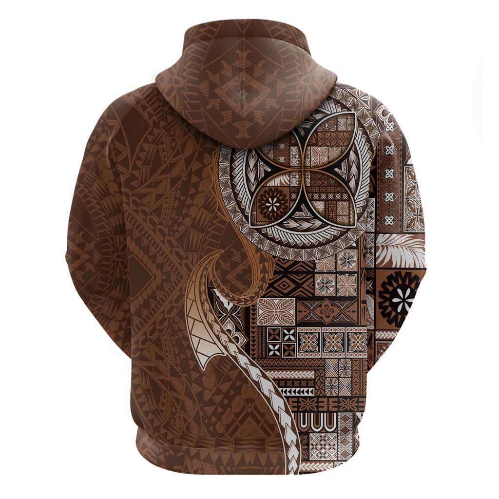 Samoan Siapo Art Tattoo Polynesian Pattern Zip Hoodie Brown Color - Polynesian Pride