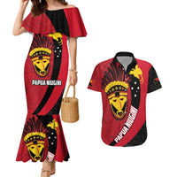 Papua New Guinea Mask Festival Couples Matching Mermaid Dress and Hawaiian Shirt Papua Niugini Tribe Mask Melanesian Pattern LT03 Red - Polynesian Pride